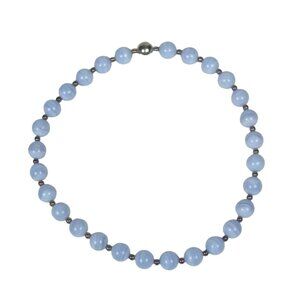 Milor Sterling Silver Blue Lace Agate Stone Beaded Italy Necklace 18 inch Magnet